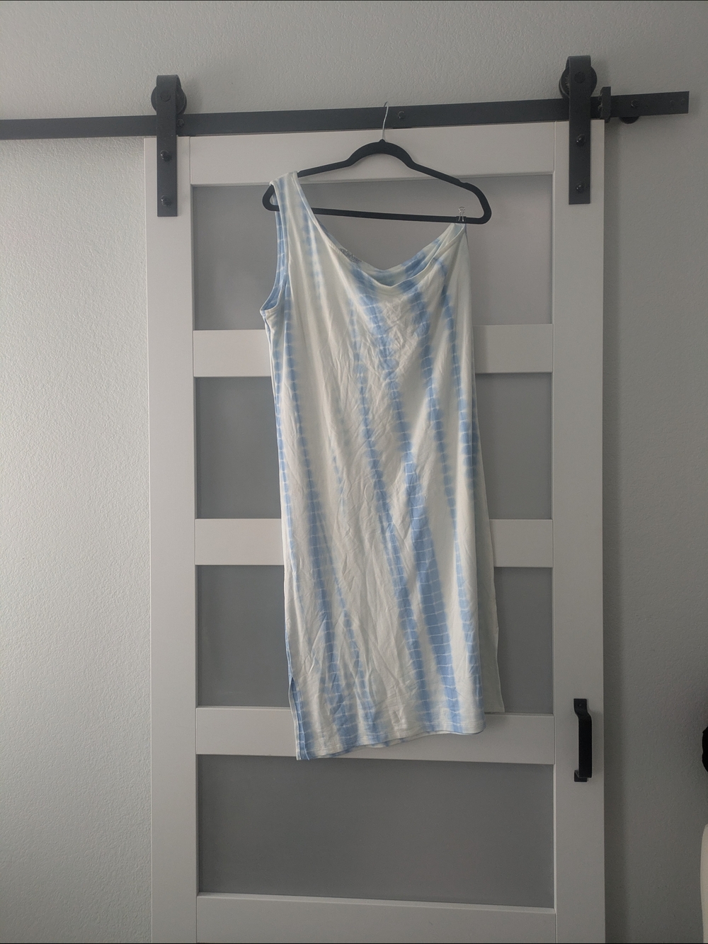 Time and Tru Blue and White One-Shoulder Tie-Dye Dress